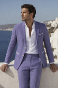 Linensuit in violett with white Piping